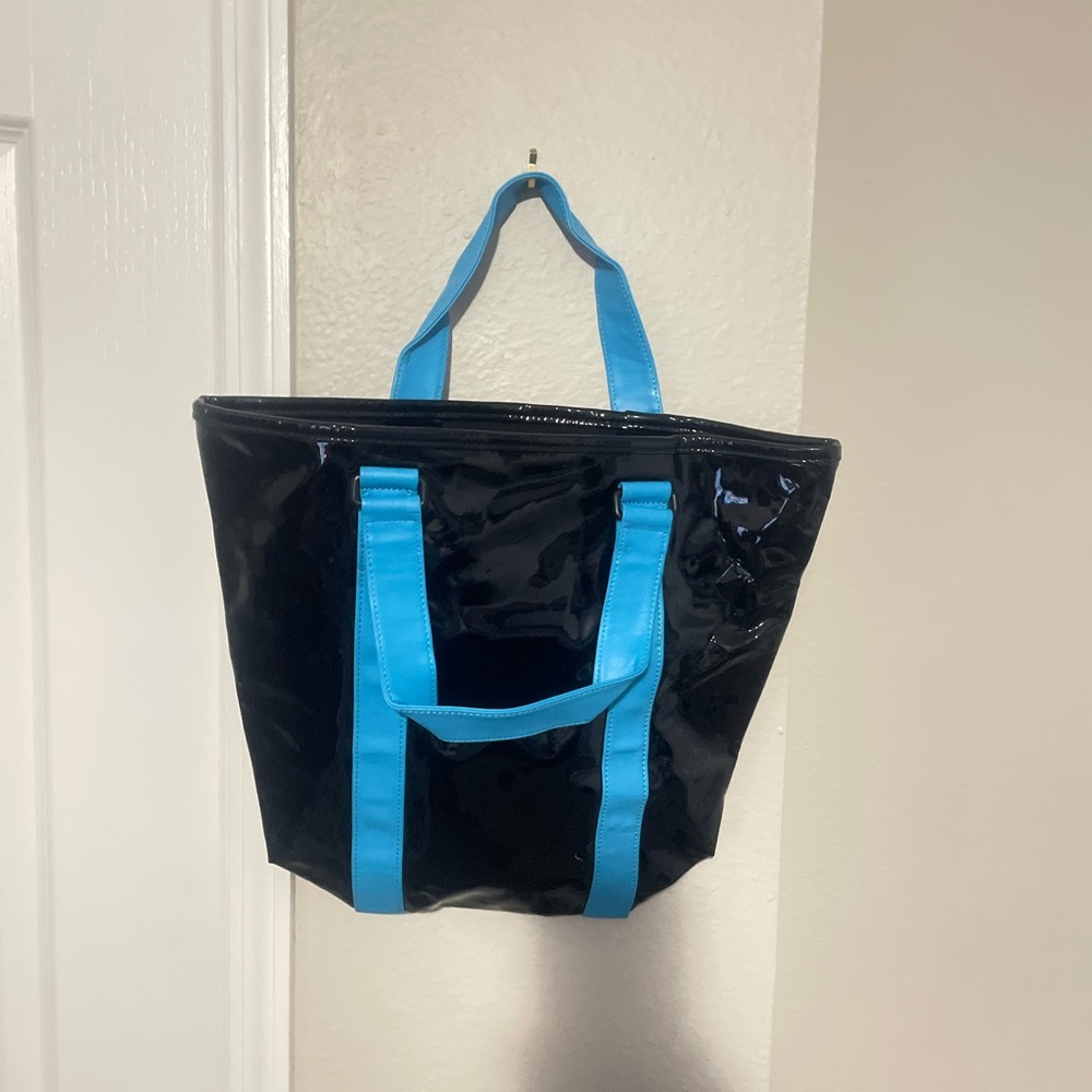 MARC JACOBS shiny tote bag Hang bag Shoulder Bag Black Blue PVC